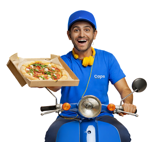 CAPS delivery partner with pizza